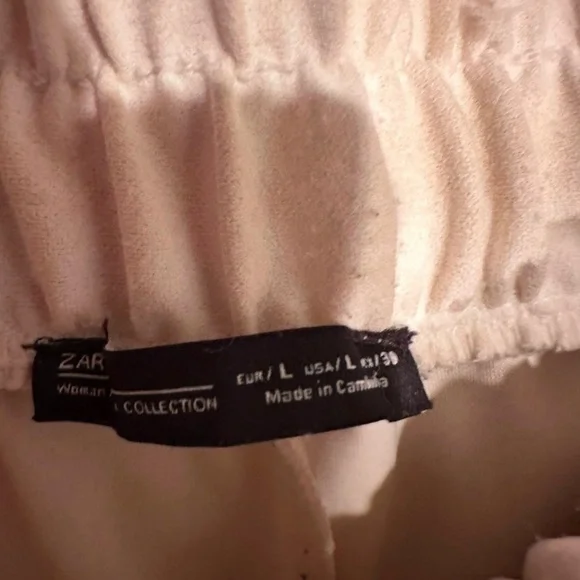 Zara- women’s White Wide-Leg Pants with Black Drawstring-Size-large - Picture 2 of 4